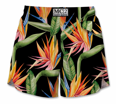 Shop Mc2 Saint Barth Black Swim Short Mid-lenght With Flower Print