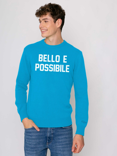Mc2 Saint Barth Bello E Possibile Print Man Sweater In Blue