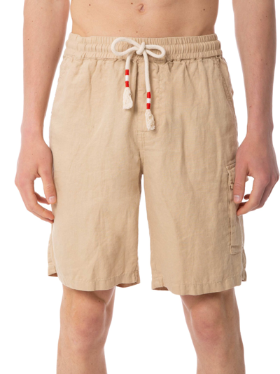 Mc2 Saint Barth Man Beige Linen Bermuda Shorts In Brown