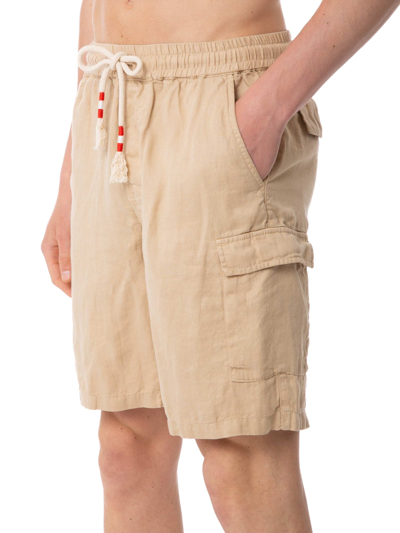Mc2 Saint Barth Man Beige Linen Bermuda Shorts In Brown