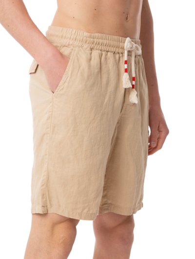 Mc2 Saint Barth Man Beige Linen Bermuda Shorts In Brown