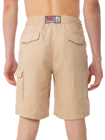 Mc2 Saint Barth Man Beige Linen Bermuda Shorts In Brown