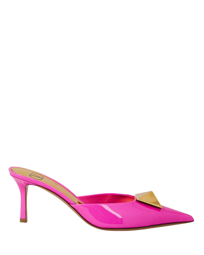 Shop Valentino One Stud Patent-leather Mules In Pink-drk