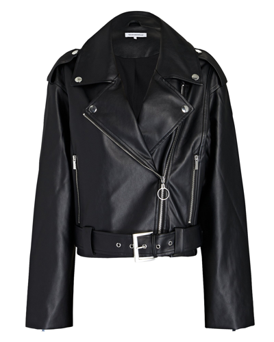 Shop Weworewhat Cropped Faux Leather Moto Jacket In Black