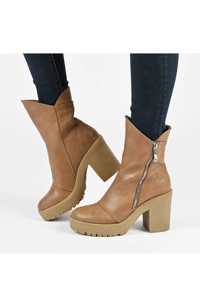 Shop Journee Collection Jaquie Lug Sole Bootie In Tan