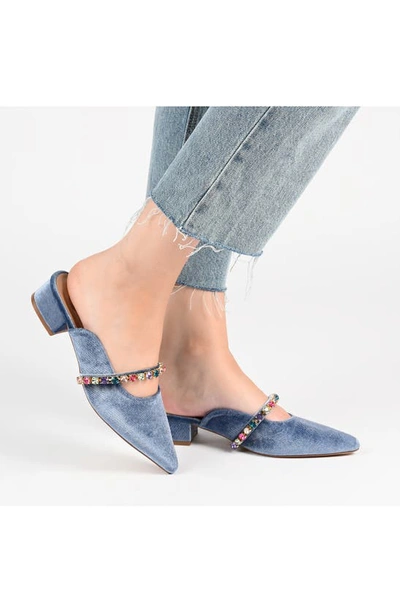 Journee Collection Jewel Embellished Pointed Toe Mule In Blue