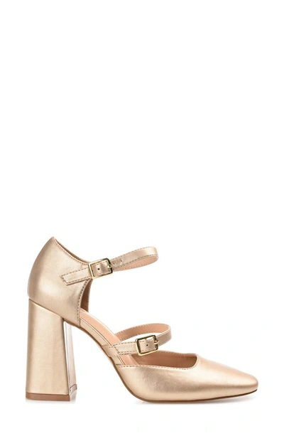 Journee Collection Womens Isadorah Mary Jane Mid Block Heel Square Toe Pumps In Gold