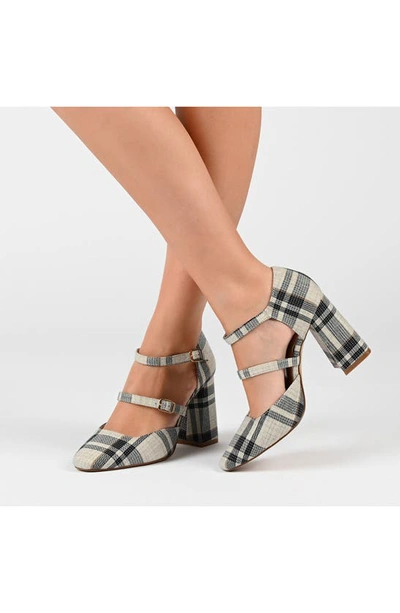 Journee Collection Womens Isadorah Mary Jane Mid Block Heel Square Toe Pumps In Plaid/ Black