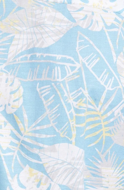 Travismathew Lift A Glass Leaf Print Stretch Short Sleeve Button-up Shirt In Blue/ White