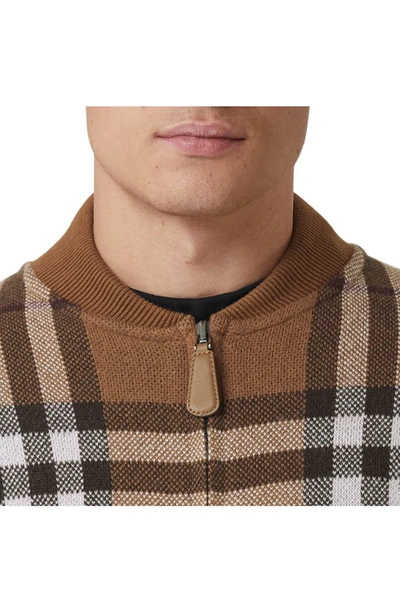 Shop Burberry Maltby Check Jacquard Cashmere Sweater Bomber Jacket In Dark Birch Brown