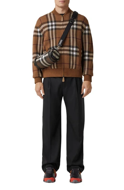 Shop Burberry Maltby Check Jacquard Cashmere Sweater Bomber Jacket In Dark Birch Brown