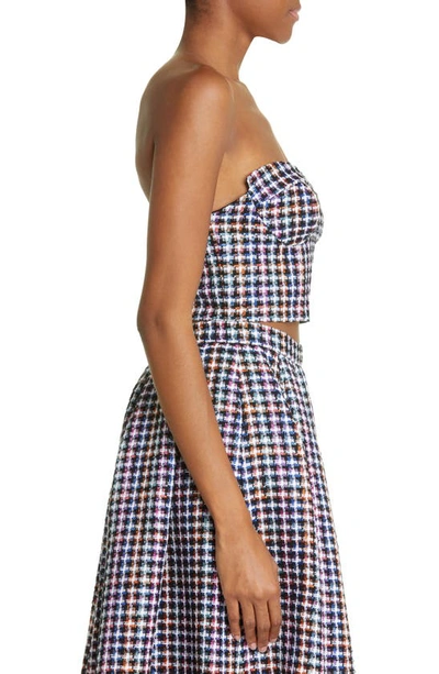 Shop Carolina Herrera Strapless Check Tweed Crop Top In Multi-color