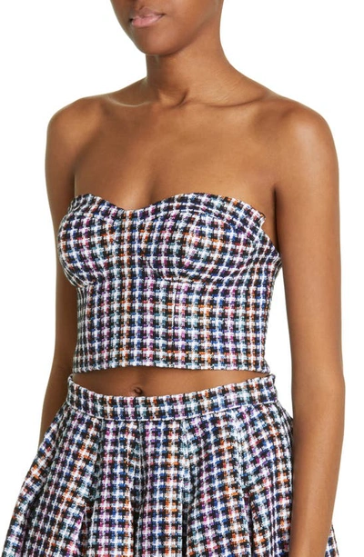 Shop Carolina Herrera Strapless Check Tweed Crop Top In Multi-color
