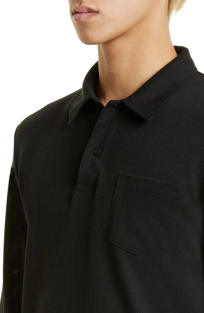 Shop Sunspel Riviera Long Sleeve Cotton Piqué Polo In Black