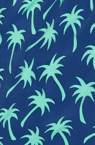Shop Tom & Teddy Palm Tree Print Swim Trunks In Navy/ Spring Green