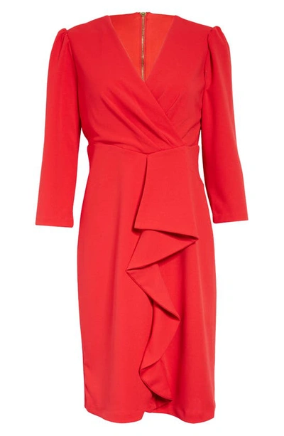 Shop Julia Jordan Cascade Ruffle Crepe Sheath Dress In Red