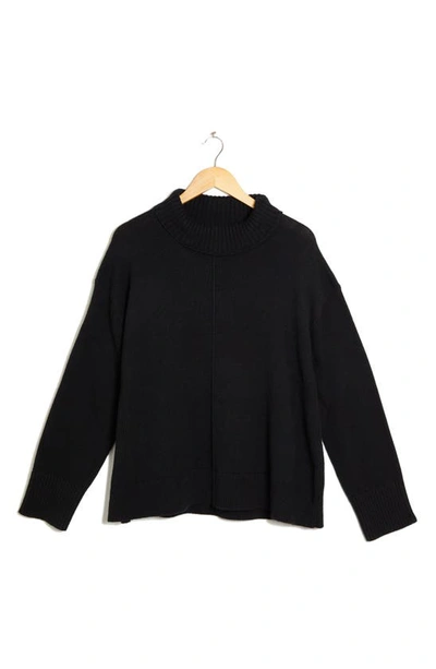 Shop Nordstrom Boxy Cotton & Merino Wool Turtleneck Sweater In Black