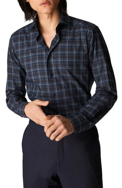 Shop Eton Check Slim Fit Flannel Button-up Shirt In Navy
