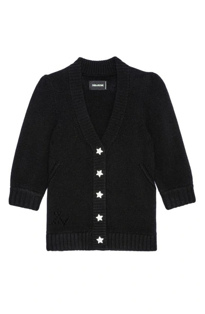 Shop Zadig & Voltaire Betsy Star Button Three-quarter Sleeve Cashmere Cardigan In Noir