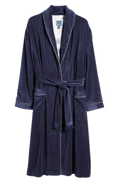 Shop Majestic International Refinery Velour Shawl Collar Robe In Navy