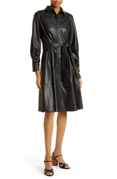 Shop Kobi Halperin Wyatt Long Sleeve Faux Leather Shirtdress In Black