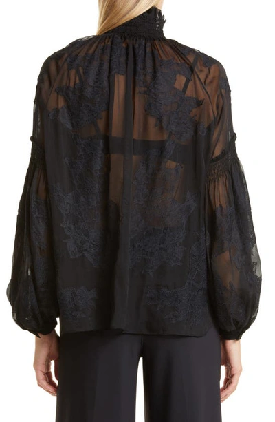 Shop Twp The Baby Jane Smocked Neck Silk Trapeze Blouse In Black
