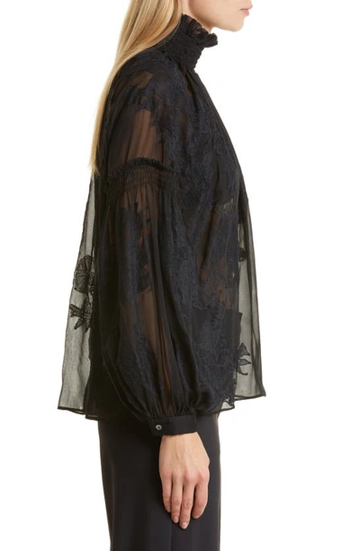 Shop Twp The Baby Jane Smocked Neck Silk Trapeze Blouse In Black