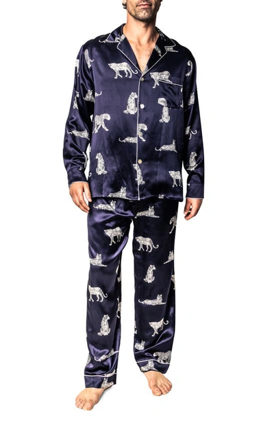 Shop Petite Plume Panthre De Nuit Silk Pajamas In Navy