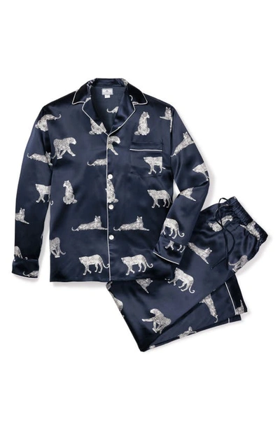 Petite Plume Men's Silk Panthere De Nuit Pajama Set In Navy