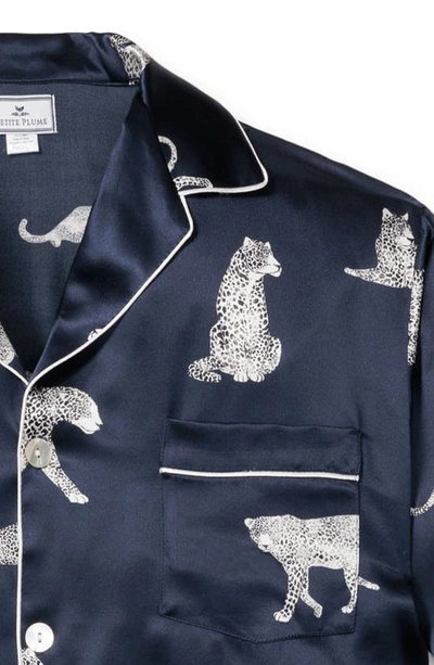 Petite Plume Men's Silk Panthere De Nuit Pajama Set In Navy