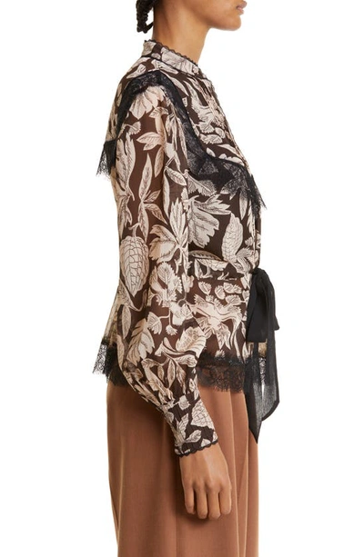 Shop Ted Baker Alness Floral Tie Waist Chiffon Blouse In Dk-brown