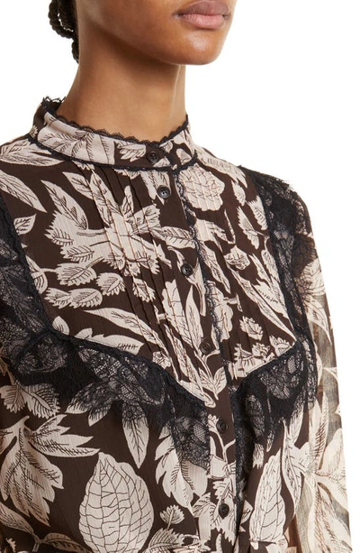Shop Ted Baker Alness Floral Tie Waist Chiffon Blouse In Dk-brown
