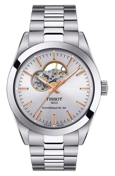 Shop Tissot T-classic Powermatic 80 Open Heart Bracelet Watch, 40mm In Grey