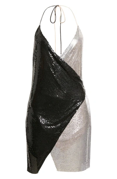 Shop Alice And Olivia Ally Chainmail Halter Neck Dress In Black/silver
