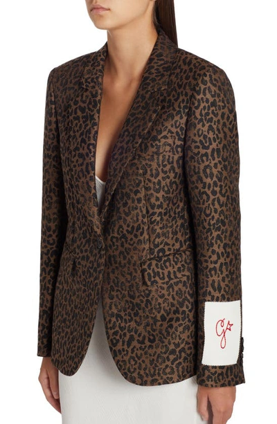 Shop Golden Goose Dune Leopard Virgin Wool Blend Blazer In New Bison/ Black