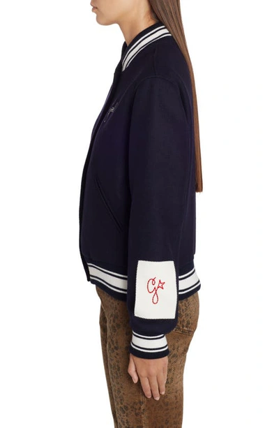 Golden Goose Wool Blend Bomber With Embroidered Logo In Dark Blue
