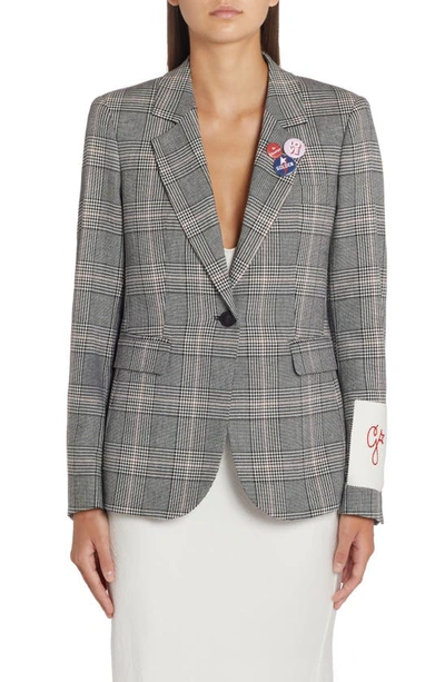 Golden Goose Golden Single Breasted Tom Boy Blazer Prince Of Wales Wool In Grey/ Bone White