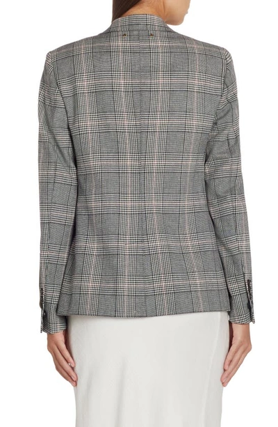 Golden Goose Golden Single Breasted Tom Boy Blazer Prince Of Wales Wool In Grey/ Bone White