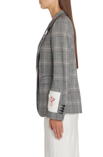Golden Goose Golden Single Breasted Tom Boy Blazer Prince Of Wales Wool In Grey/ Bone White