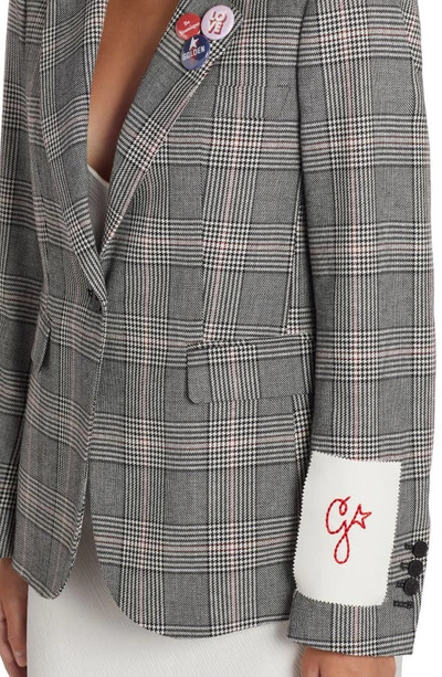 Golden Goose Golden Single Breasted Tom Boy Blazer Prince Of Wales Wool In Grey/ Bone White