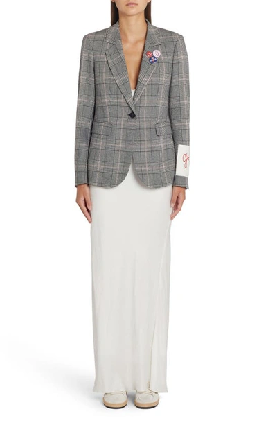 Golden Goose Golden Single Breasted Tom Boy Blazer Prince Of Wales Wool In Grey/ Bone White
