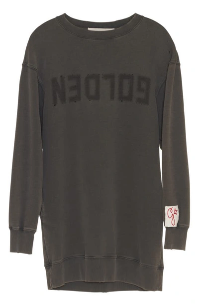 Golden Goose Upside Down Logo Long Sleeve Cotton Sweatshirt Dress In Distressed Anthracite