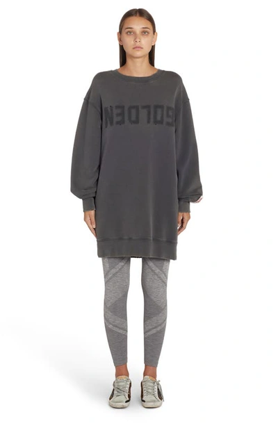 Golden Goose Upside Down Logo Long Sleeve Cotton Sweatshirt Dress In Distressed Anthracite