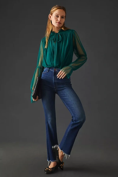 Shop Mother The Hustler High-rise Ankle Fray Jeans In Blue