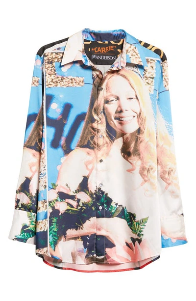 Shop Jw Anderson X 'carrie' Poster Print Button-up Shirt In Blue Multi