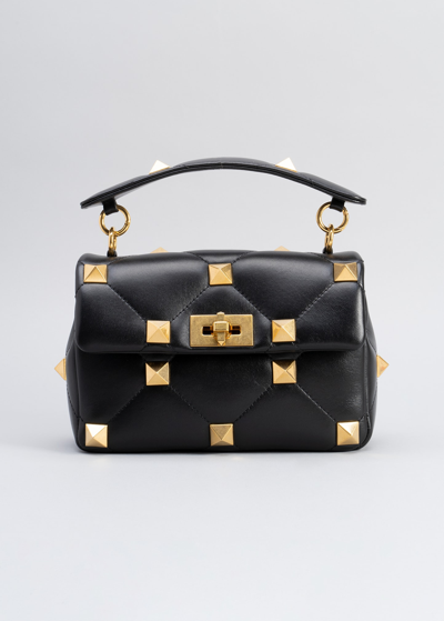 Shop Valentino Roman Stud Medium Quilted Chain Shoulder Bag In Black