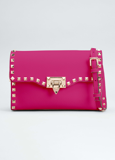 Shop Valentino Small Rockstud Leather Shoulder Bag In M24 Rose Violet
