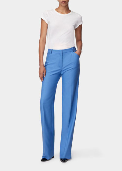 Shop Another Tomorrow Slight Flare Merino Wool Pants In Cornflower