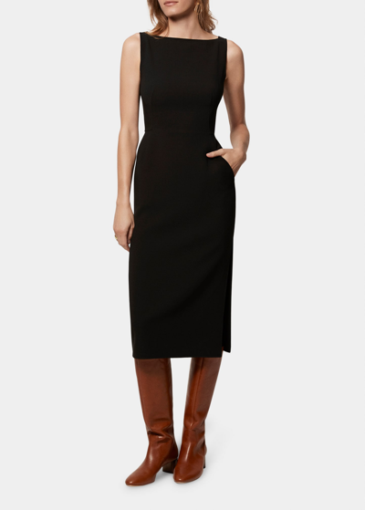 Another Tomorrow Doppio Merino-wool Blend Boatneck Midi-dress In Black
