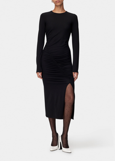 Shop Another Tomorrow Ruched Long Sleeve Midi Dress In Black
